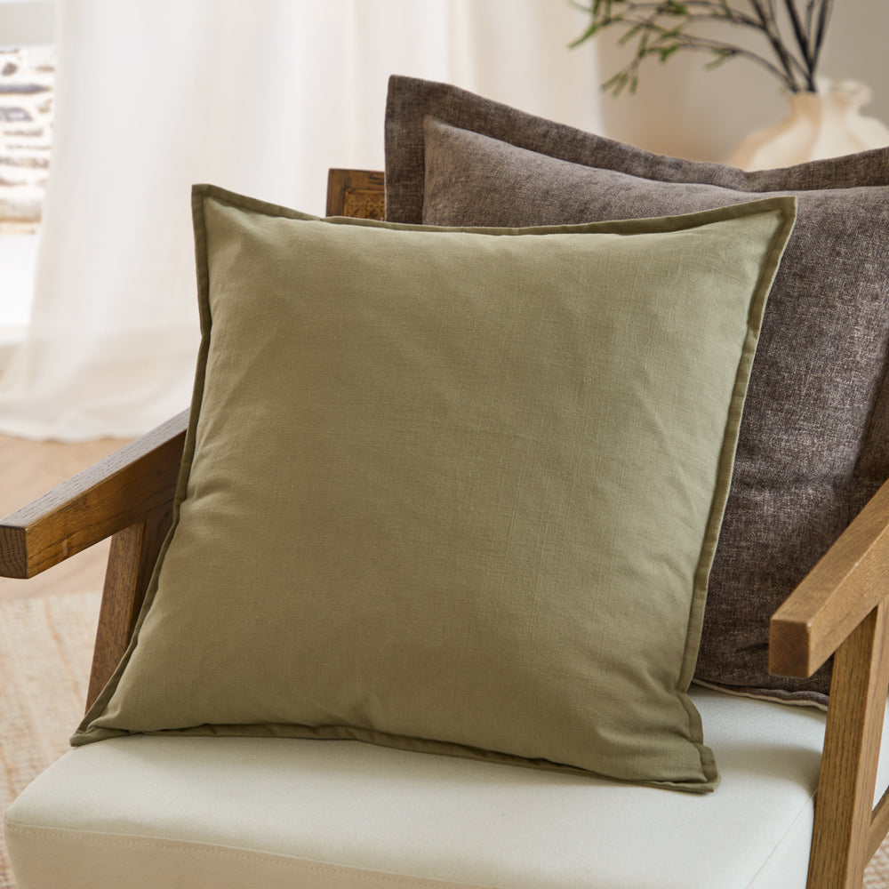 Plain Green Cushions - Slub Cotton  Polyester Filled Cushion Moss Yard