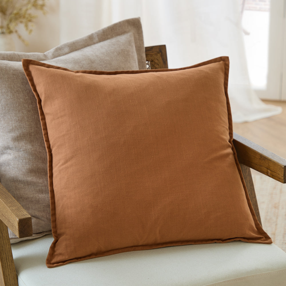 Plain Orange Cushions - Slub Cotton  Polyester Filled Cushion Toffee Yard