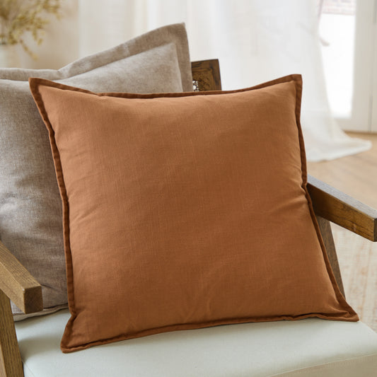 Plain Orange Cushions - Slub Cotton  Polyester Filled Cushion Toffee Yard