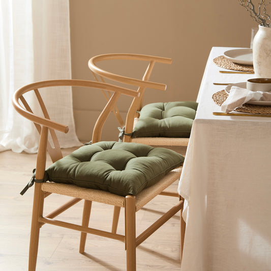 Plain Green Cushions - Slub Cotton 2 Pack Seat Pads Lichen Yard
