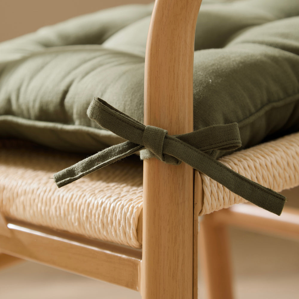 Plain Green Cushions - Slub Cotton 2 Pack Seat Pads Lichen Yard