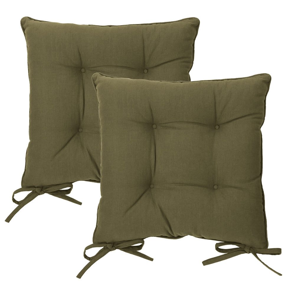 Plain Green Cushions - Slub Cotton 2 Pack Seat Pads Lichen Yard