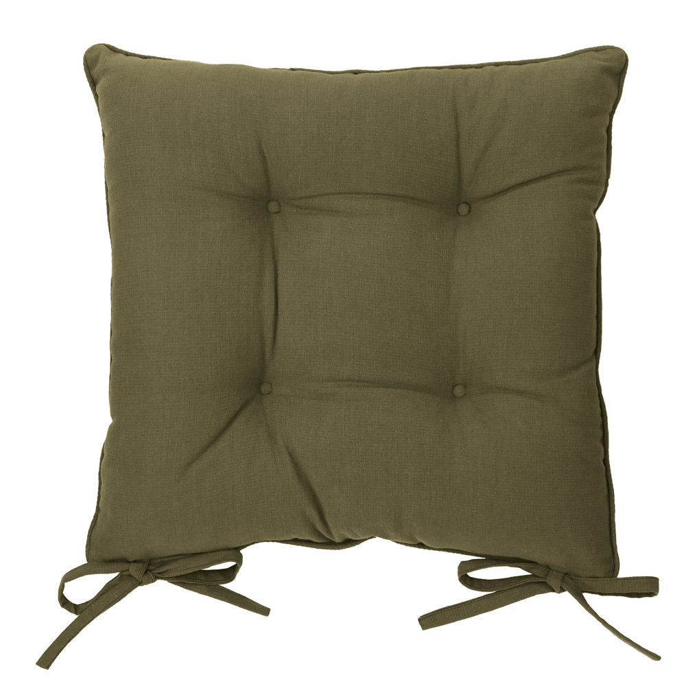 Plain Green Cushions - Slub Cotton 2 Pack Seat Pads Lichen Yard