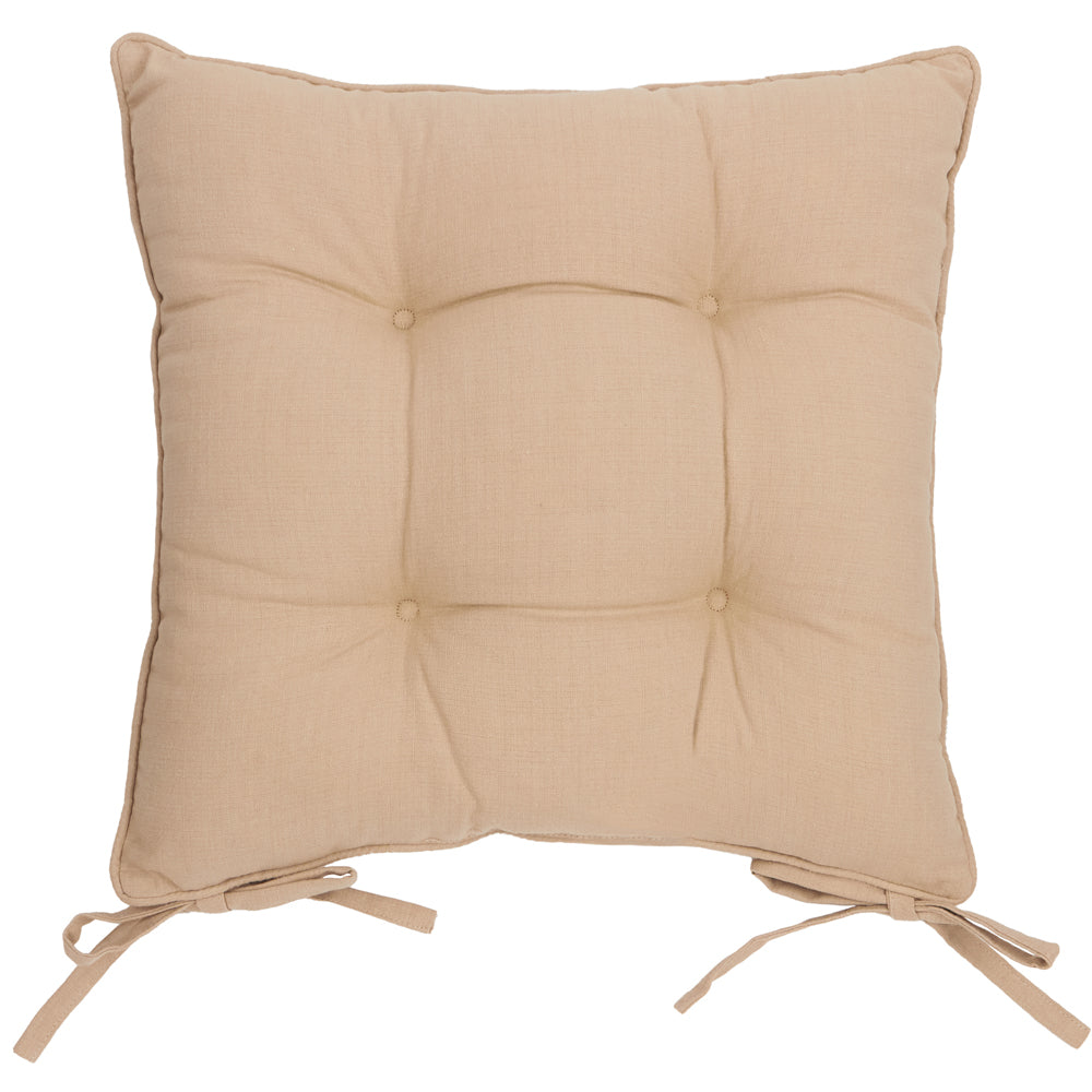 Plain Beige Cushions - Slub Cotton 2 Pack Seat Pads Linen Yard