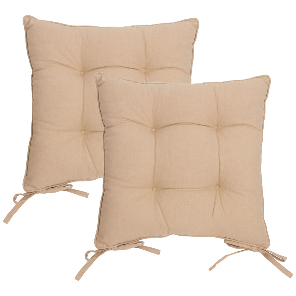 Plain Beige Cushions - Slub Cotton 2 Pack Seat Pads Linen Yard