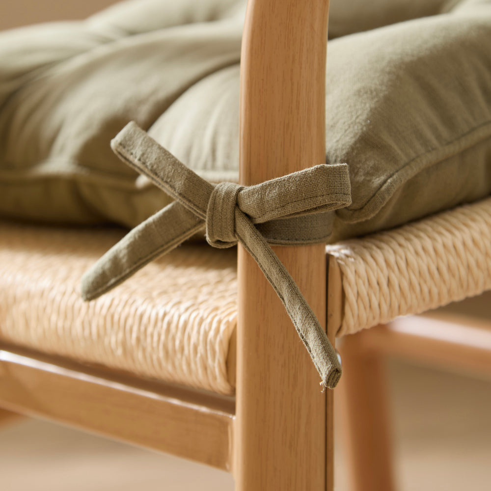 Plain Green Cushions - Slub Cotton 2 Pack Seat Pads Moss Yard