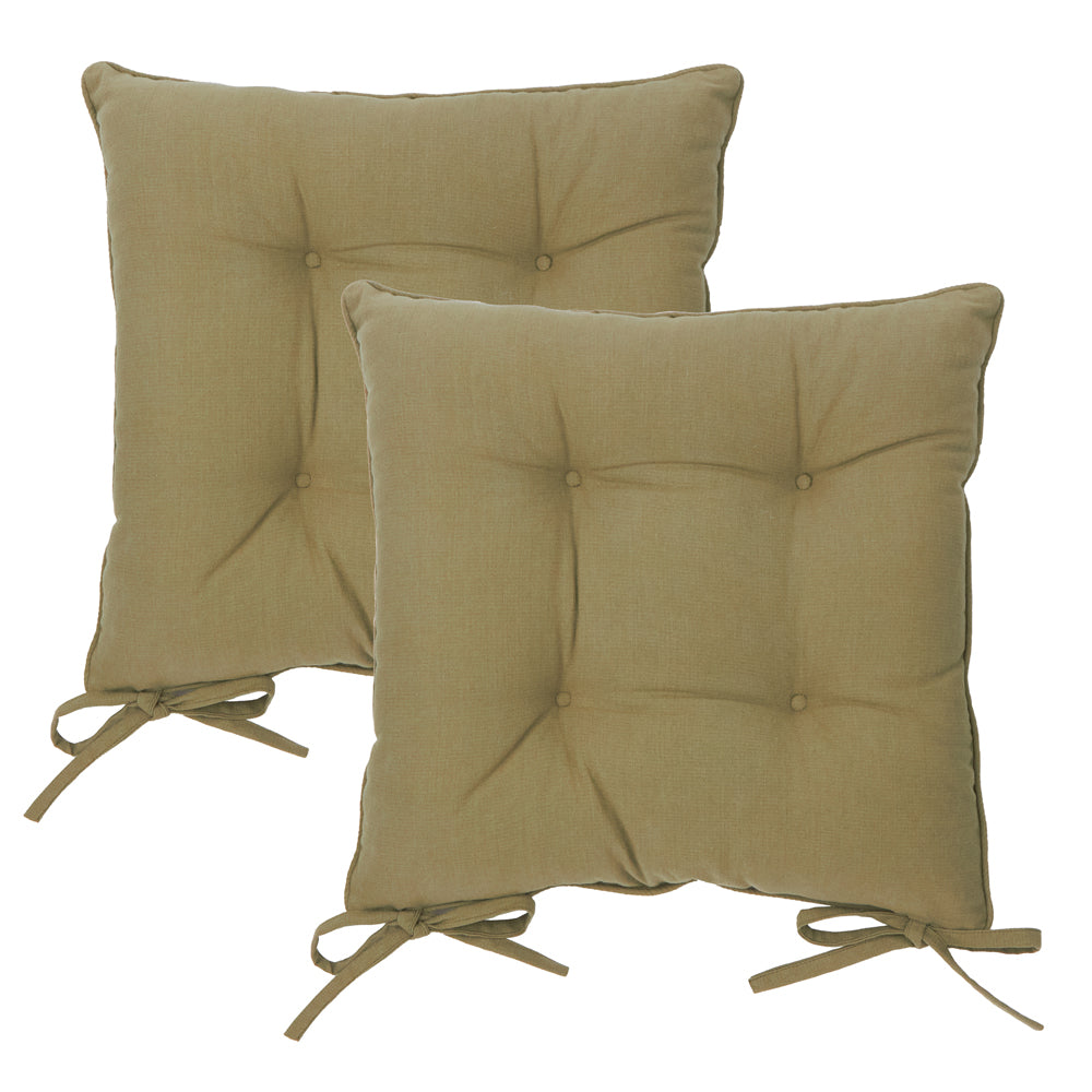 Plain Green Cushions - Slub Cotton 2 Pack Seat Pads Moss Yard