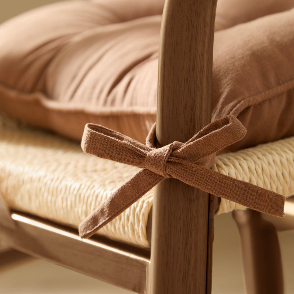 Plain Yellow Cushions - Slub Cotton 2 Pack Seat Pads Toffee Yard