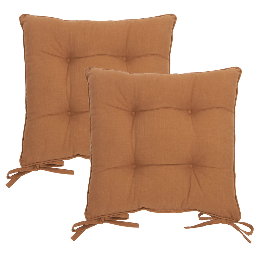 Plain Yellow Cushions - Slub Cotton 2 Pack Seat Pads Toffee Yard
