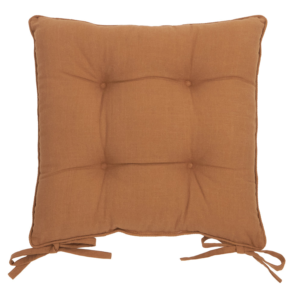 Plain Yellow Cushions - Slub Cotton 2 Pack Seat Pads Toffee Yard