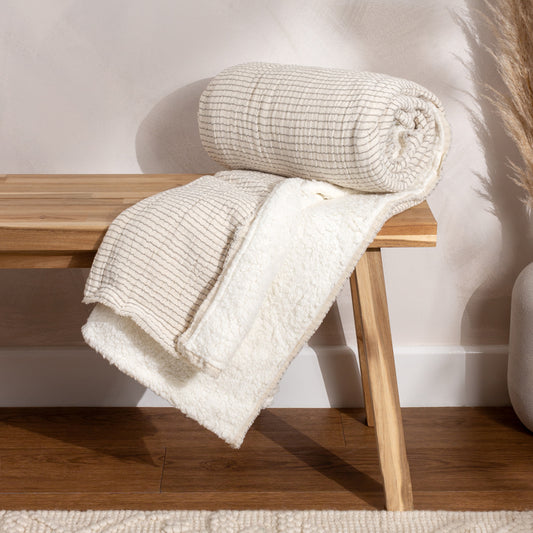 Striped Beige Throws - Skye Sherpa  Throw Natural/Grey Yard