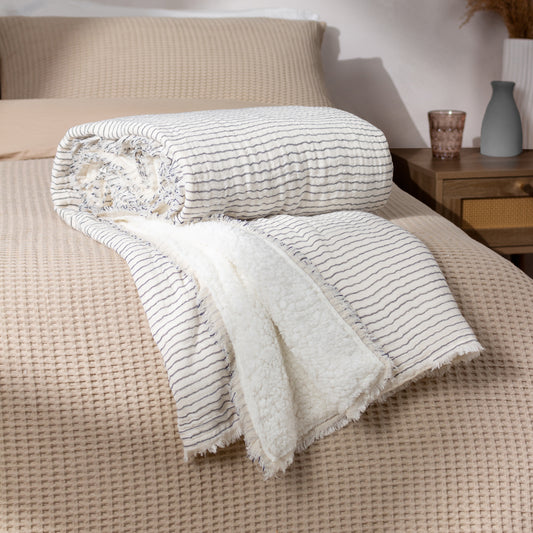 Striped Beige Throws - Skye Sherpa  Throw Natural/Ink Yard