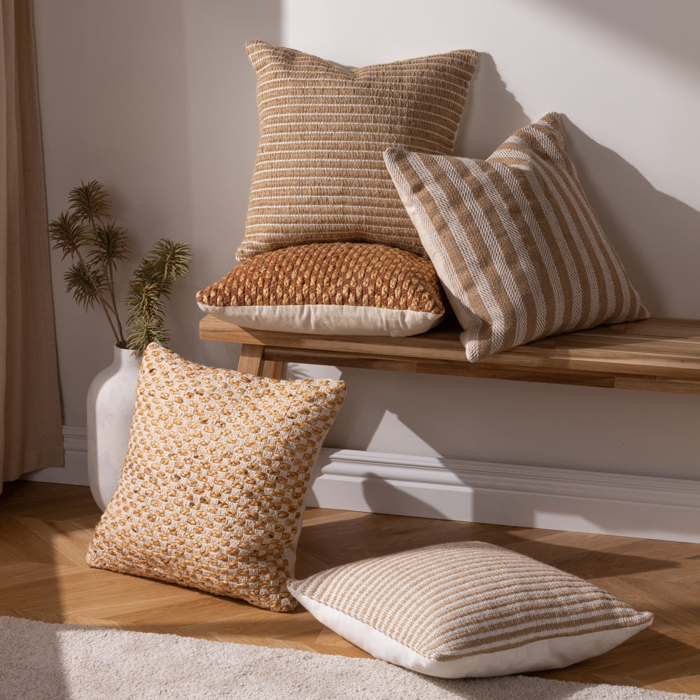 Striped Beige Cushions - Strata Stripe Cushion Cover Natural Yard