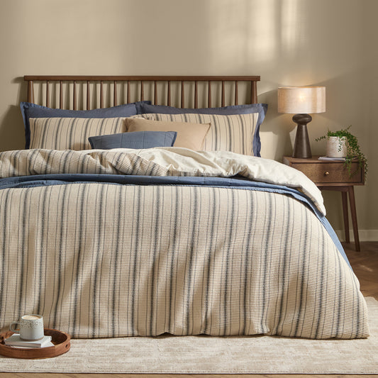 Striped Black Bedding - Selby Waffle 100% Cotton Duvet Cover Set Coal/Natural Yard