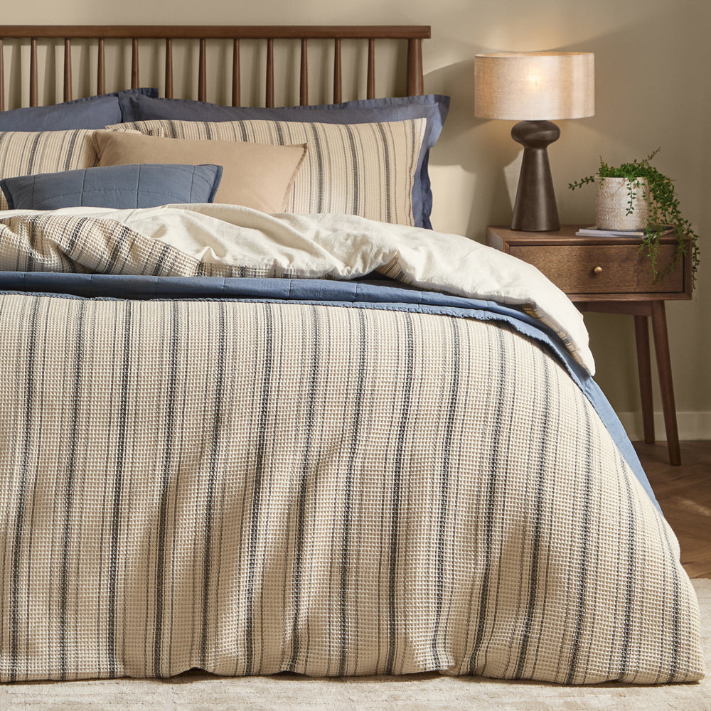 Striped Black Bedding - Selby Waffle 100% Cotton Duvet Cover Set Coal/Natural Yard