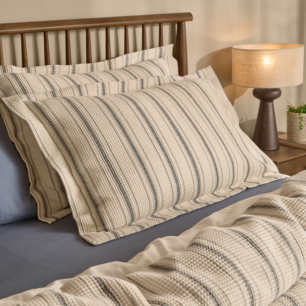 Striped Black Bedding - Selby Waffle 100% Cotton Pillowcase Pair Coal/Natural Yard