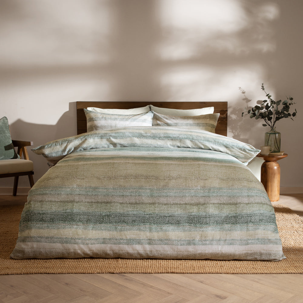 Striped Green Bedding - Swift Brushed Cotton Duvet Cover Set Eucalyptus Yard