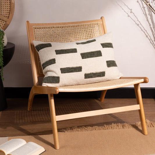Geometric Green Cushions - Terra New Printed Slub Cotton Cushion Cover Moss Yard