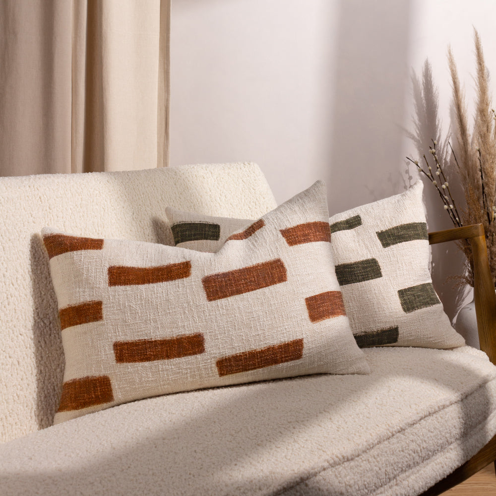 Geometric Brown Cushions - Terra New Printed Slub Cotton Cushion Cover Pecan Yard