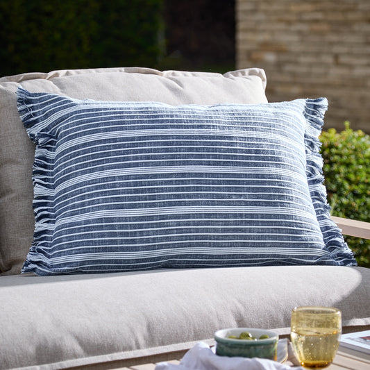 Striped Blue Cushions - Tide Textured Stripe Outdoor Polyester Filled Cushion Navy Yard