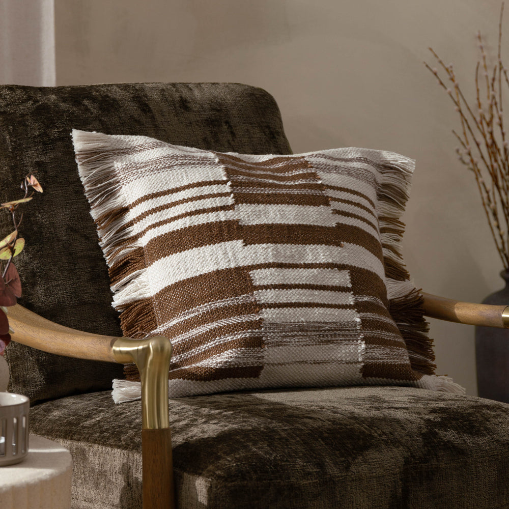 Striped Orange Cushions - Torode Woven Polyester Filled Cushion Baked Earth Yard