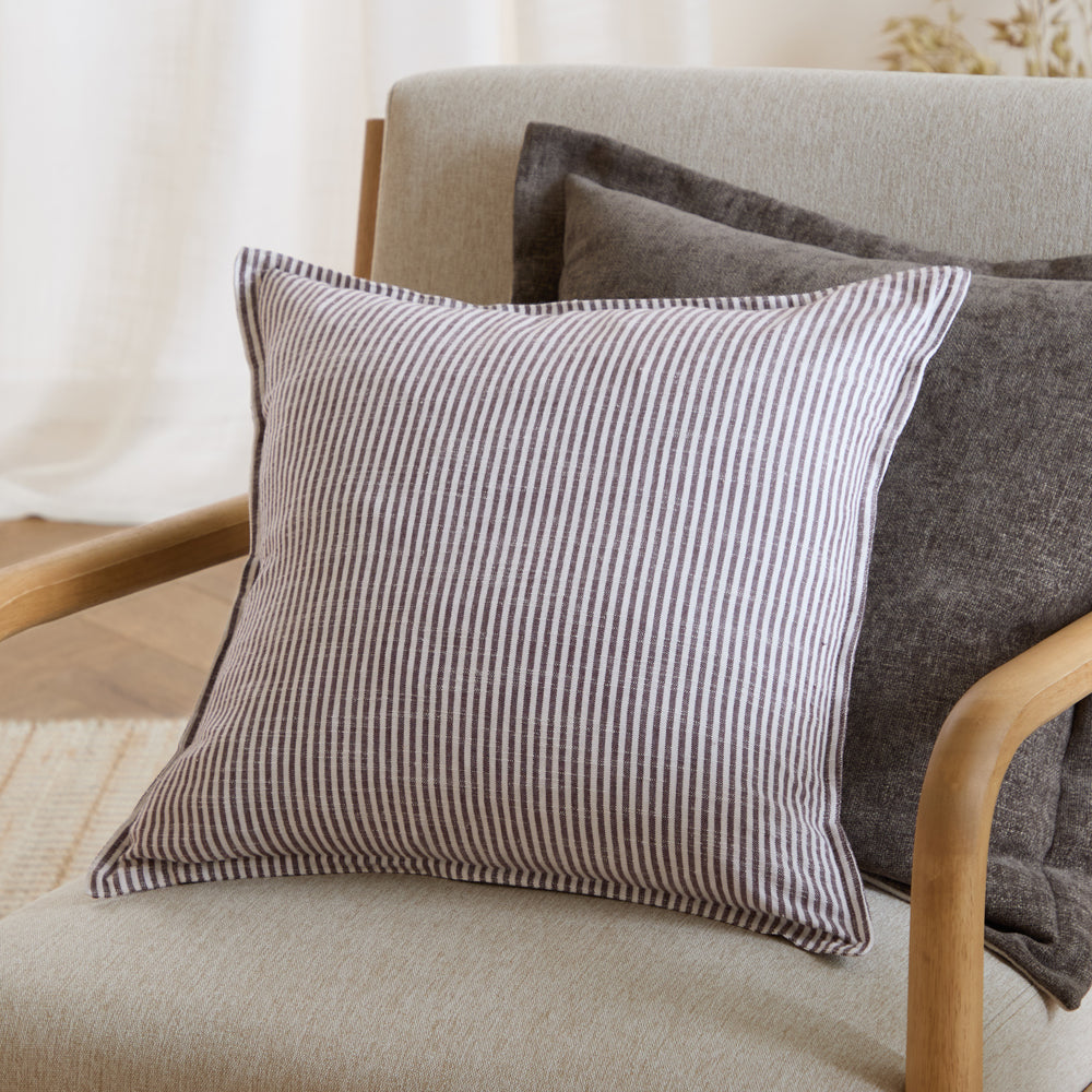 Striped Brown Cushions - Truro Striped 100% Cotton Polyester Filled Cushion Chocolate Yard