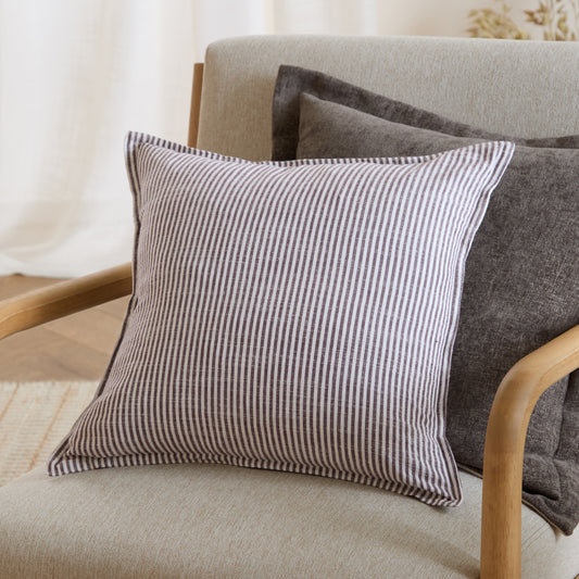 Striped Brown Cushions - Truro Striped 100% Cotton Polyester Filled Cushion Chocolate Yard