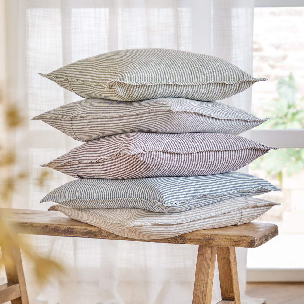Striped Green Cushions - Truro Striped 100% Cotton Polyester Filled Cushion Moss Yard