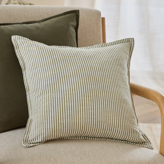 Striped Green Cushions - Truro Striped 100% Cotton Polyester Filled Cushion Moss Yard