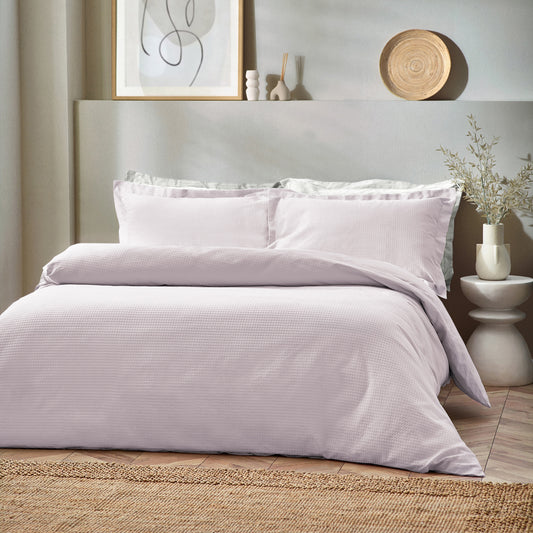 Plain Pink Bedding - Waffle Textured 100% Cotton Duvet Cover Set Blush Yard