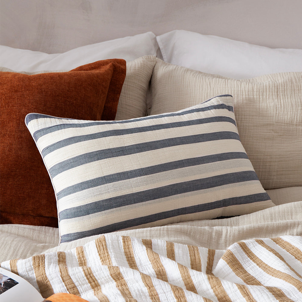Striped Blue Cushions - Woven Stripe Cotton Polyester Filled Cushion Dusk Blue Yard