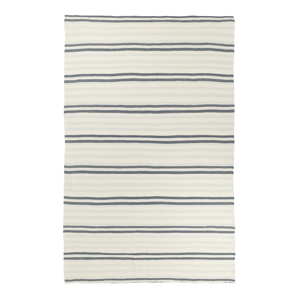 Striped Blue Bedding - Woven Stripe 100% Cotton Bedspread Dusk Blue Yard