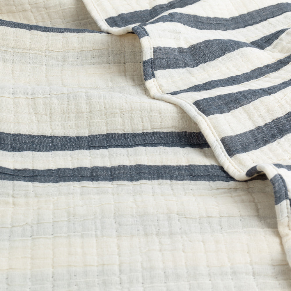 Striped Blue Bedding - Woven Stripe 100% Cotton Bedspread Dusk Blue Yard